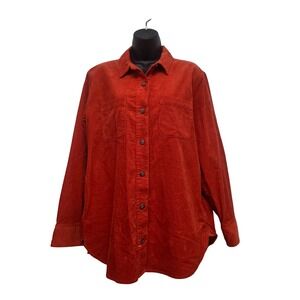 J. Crew Womens Orange Classic Corduroy Button Up Shacket Shirt Jacket Size M‎